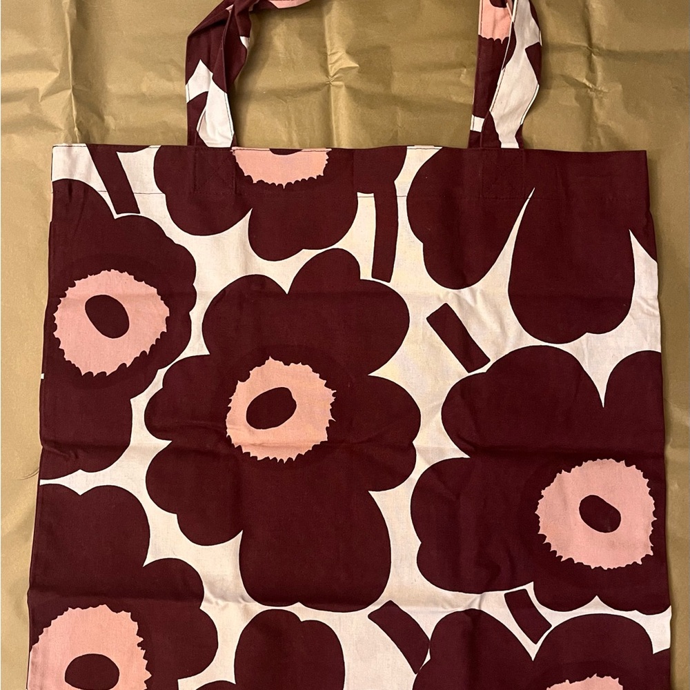 Original Marimekko Floral Tote Bag in Burgundy and Pink